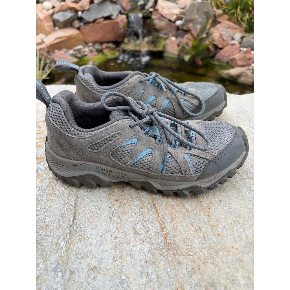 Merrell Alverstone Grey Blue Suede Mesh Hiking Shoes Womens 8 J035938